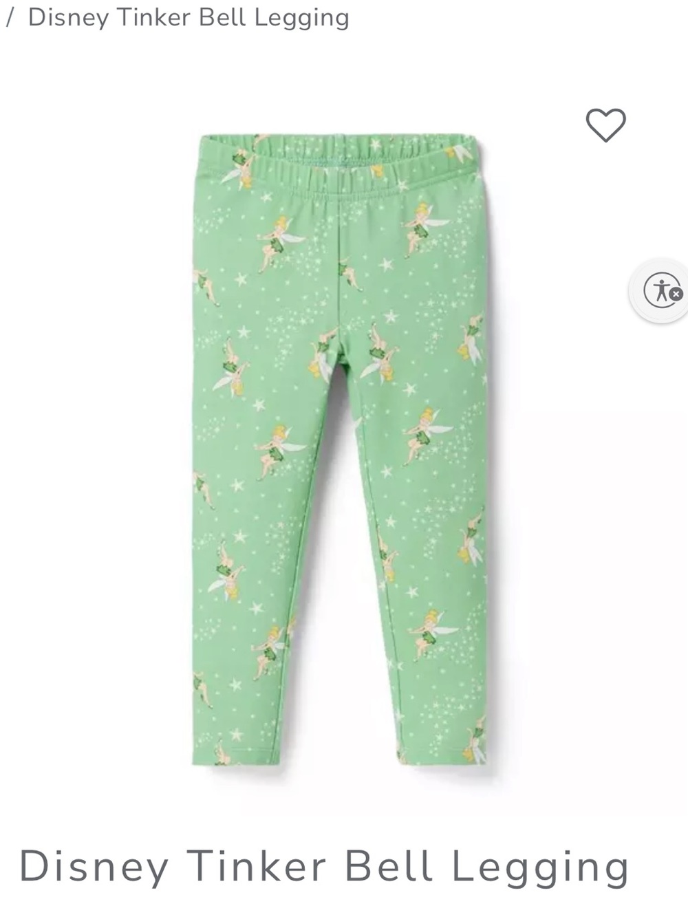 NWT Janie and Jack Disney Tinker Bell Print Leggings
